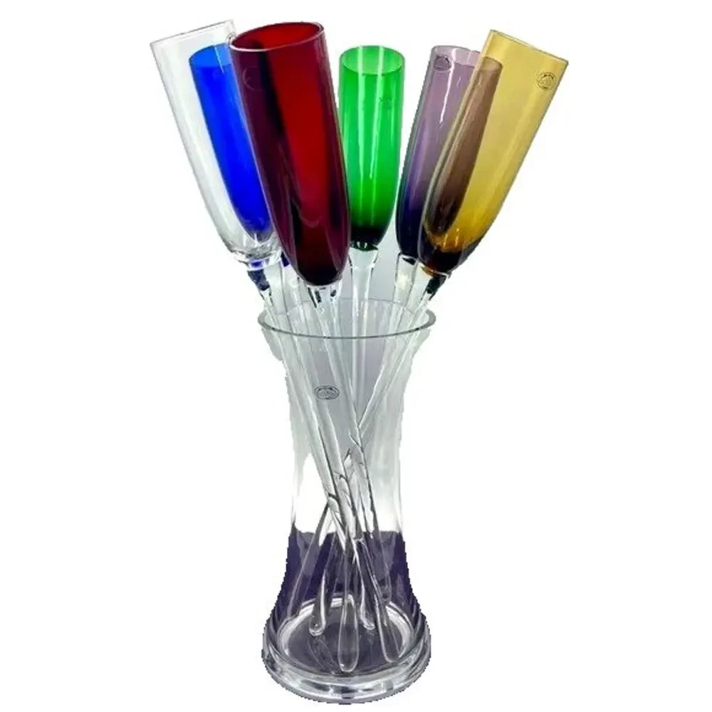 Château Orleans 6 Pc Handcrafted/Mouth Blown Champagne Wine Flutes Ice Chiller